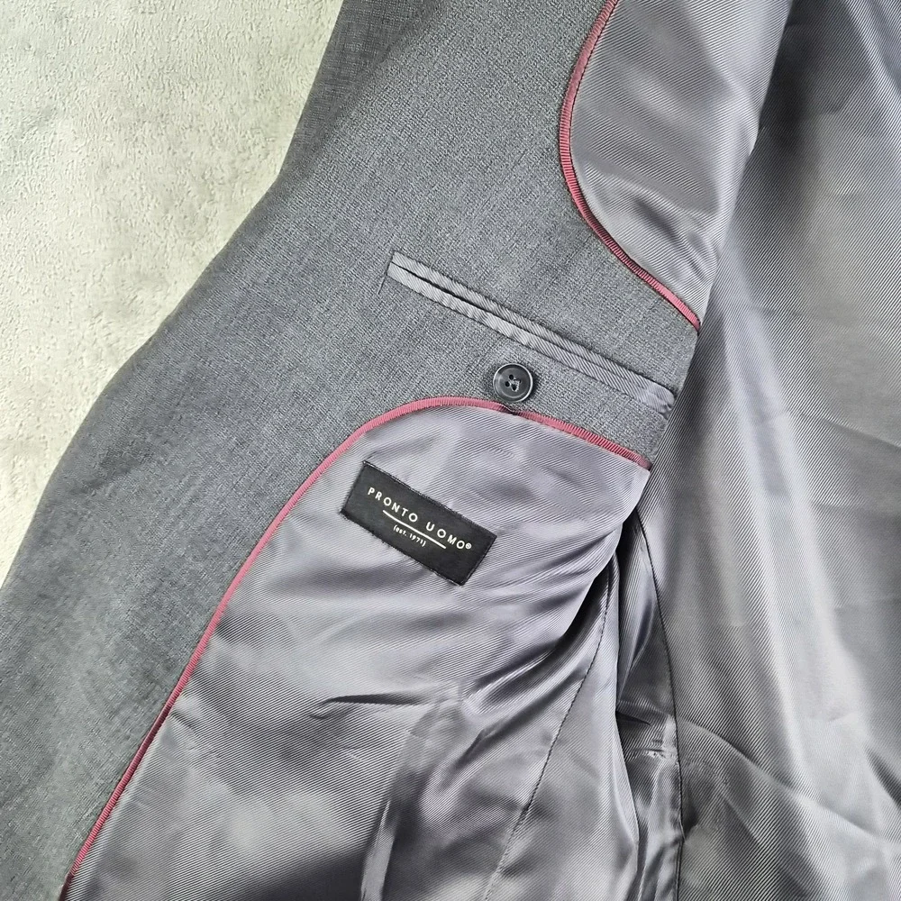 Pronto Uomo Blazer Jacket Mens 46 Gray Wool Blend 2 Buttons Sport Coat‎ Formal